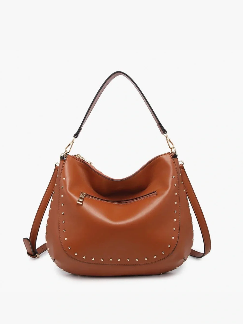 Classic Brown Studded Hobo Shoulder Bag